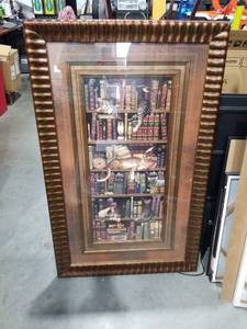 lot 4921 image: Framed Cat and Books Library Scene Wall Art