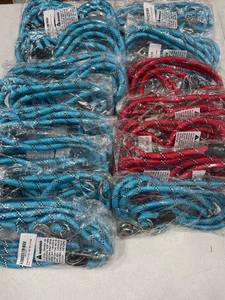 lot 64147 image: 15 Leashes Dinowo Hands-Free Dog Leash, Crossbody, Adjustable Size, Universal fit, Waist Belt, Reflective, Ideal for Running, Jogging, Hiking, and Walking Your Pet, Fits Small to Large Dogs, Durable Nylon, Blue and Red