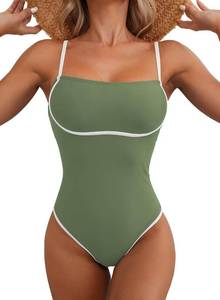 lot 64150 image: 15 Suits Herseas Women One Piece Swimsuit Seamless 2025 Summer Bathing Suit Color Block Trims Sporty Spaghetti Strap Beachwear, Color is BLACK, Size Medium