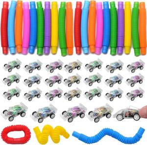 lot 64161 image: 11 BOXES VKTEN 56PCS Party Favors for Kids, 28 Pop Tubes and 28 Mini Pull Back Cars, Birthday Party Favors, Goodie Bag Stuffers, Treasure Box Toys, Classroom Prizes, Carnival Rewards for Boys and Girls