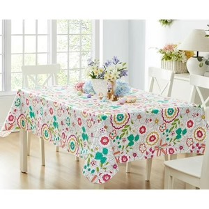 lot 3988 image: Newbridge Shabby Chic Pink and Green Lily 52 x 52 inch Square Vinyl Tablecloth with Flannel Backing