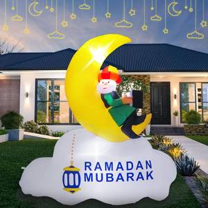 lot 3994 image: Dawdix 5FT Inflatable Ramadan Decorations, Blow Up Ramadan Crescent Moon with LED Lights, Muslim Islamic Eid Mubarak Inflatables Decor for Outdoor Holiday Party, Yard, Garden