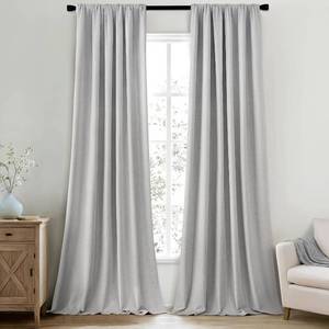 lot 4001 image: MIULEE 100% Blackout Curtains 120 Inch Long 2 Panels for Bedroom, Thick Luxury Faux Linen Black Out Curtain Room Darkening Back Tab Pleat Window Textured Drapes with Hooks for Living Room, Gery