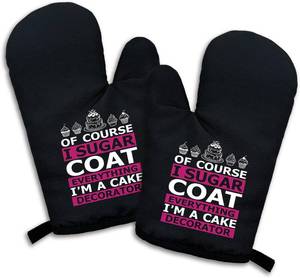 lot 4004 image: of Course I Sugar Coat Everything Im A Cake Decorator, Funny Silicone Non-Slip Oven Mitts Sets of 2, Retro Baking Mitts, Kitchen Gift for Women, Bake Lover Gift