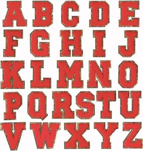 lot 4005 image: 26 Pcs Chenille Letter Iron on Patches,Sew On Preppy A-Z Alphabet Patches for Repair and Decor,Gold Trimmed Embroidered Applique Patch for DIY Clothing Bag Shoes,Varsity Team Costume Decoration (Red)