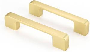 lot 4011 image: Haliwu 5 Pack Cabinet Handles Brushed Gold Cabinet Pulls 4 Inch Hole Center Drawer Pulls Modern Square Dresser Handles for Bathroom Kitchen Bedroom, Zinc Alloy