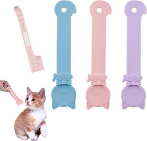lot 4024 image: Gosknor 3pcs Cat Strip Feeders with 1pc Can Spoon, Multifunctional Cat Treat Squeeze Spoon Lickable Wet Food Feeding Dispenser Happy for Kitten Liquid Snack (Pink, Blue, Purple)