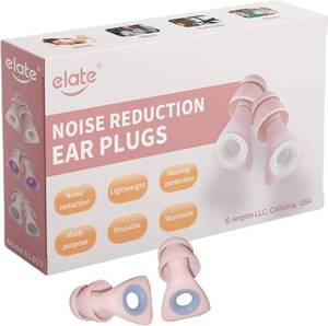 lot 4034 image: Elate Silicone Ear Plugs for Sleeping, 27dB Noise Reduction Reusable Earplugs, Soft Comfortable Ear Plugs for Snoring, Travel, Study, Concert, Swimming with Case - Pink