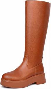 lot 4052 image: Womens Platform Ankle Boots Chunky Chelsea Short Fall Booties Front Zipper Combat Leather Boot SIZE 8