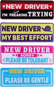 lot 4056 image: 4pcs Student Drivers Magnetic Car Stickers, 8.98x3.19in Reflective Novice Driver Stickers Safety Sign Waterproof Magnet Bumper Sticker New Rookie Driver Sign Car Accessories for Metal Vehicle Surface
