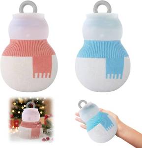 lot 4076 image: Amylove 2 Pcs 320 ml Mini Hot Water Bottle with Removable Knitted Cover, Winter Snowman Small Hot Water Bag Microwave Heating Soft Silicone Leak Proof for Pain Relief Women Valentines Day Gifts