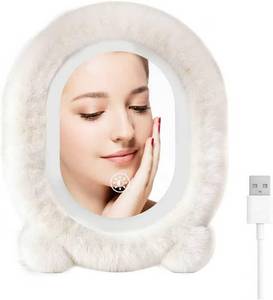 lot 4079 image: Plush Makeup Mirror with Lights,15.8 11.8 LED Makeup Mirror,Vanity Mirror Touch Screen with 3-Color Lighting,Lighted Up Mirror for Makeup Desk, Bedroom, Dressing Room,Womens Gift(White)