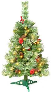 lot 4087 image: Joyhalo 3FT Christmas Tree Table Top, Small Pre Lit Christmas Tree, Artificial Xmas Tree with 135 Branches 70 Lights Battery Powered for Apartment Office Holiday Party Decor