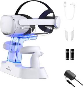 lot 4089 image: NexiGo Enhanced Charging Dock with LED Light OnOff for Oculus Quest 2, Support Elite Strap with Battery, Headset Display Holder and Controller Mount, 2 Rechargeable Batteries, USB-C Charger