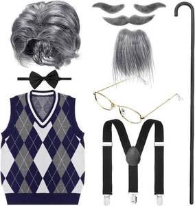 lot 4090 image: WILLBOND 9 Pcs Old Man Costume for Boys 100th Day of School Kids 1920s Old Person Outfit Halloween Costume Dress Up