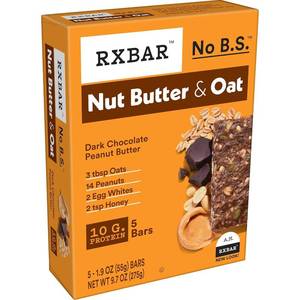 lot 4093 image: RXBAR Nut Butter and Oat Protein Bars, Protein Snacks, Dark Chocolate Peanut Butter 5 Bars