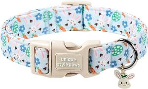 lot 4102 image: Unique Style Paws Easter Dog Collar,Blue Bunny Dog Collars,Soft Cotton Easter Puppy Collar with Light Sturdy Plastic Buckle, Adjustable Collars for Small,Medium,Large Pubby,Gift for Dogs