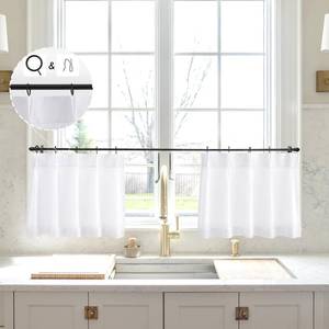 lot 4119 image: White Linen Kitchen Curtains 12 inch Length Pinch Pleat Cafe Curtains