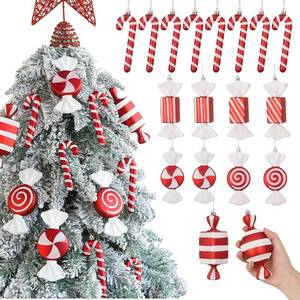 lot 4134 image: 3 Boxes Red and White Candy Cane Christmas Ornament, 14pcs Assorted Peppermint Lollipop Candy Cane Hanging Pendants for Christamms Tree Decorations Xmas Party Supplies