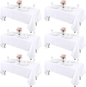 lot 4138 image: Kesfey 6 Packs White Table Cloths Rectangle 60 x102 inch High Density Washable Polyester Fabric White Tablecloths for 6 Foot Tables Rectangle Wrinkle Resistant Tablecloth for Parties Wedding Banquet