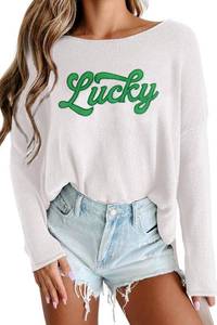 lot 4149 image: CURBODO Womens Fashion 2026 Champagne Please Graphic Long Sleeve Pullover Sweater Loose Crewneck Knitted Sweatshirt Tops SIZE XL