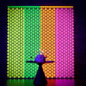 lot 4151 image: Glow in The Dark Party Supplies,Disco Party Decorations,2Pack Neon Disco Ball Tinsel Foil Fringe Curtains Photo Backdrop Photo Booth Props For The 70s 80s theme Last Disco Bachelorette, Birthday Decor