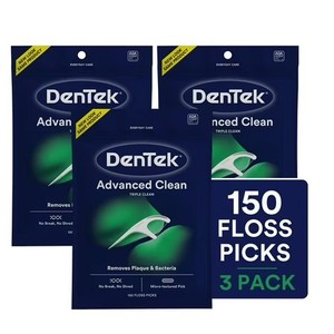 lot 4165 image: DenTek Flossers, Advanced Clean Dental Floss Picks, No Break & No Shred Floss, 150 Count, 3 Pack
