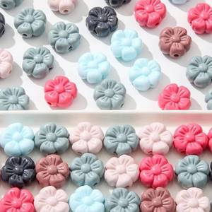 lot 4168 image: 50pcs Acrylic Flower Beads Pink&Blue Color Flowers Bead for Bracelet Necklace Jewelry Making(Pink&Grey)
