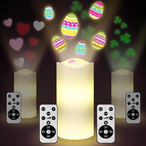 lot 4169 image: Baquler Easter Flameless Candles Egg Projector Lights Easter Basket Stuffers Spring Home Table Decor Egg LED Candle Night Light with Remote and Timer Battery Operated Gifts for Holiday Indoor Decor