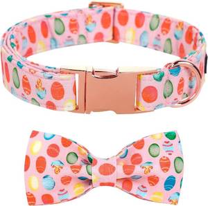 lot 4182 image: Maca Bates Easter Day Dog Collar with Fancy Bow Tie for Large Girl Boy Dogs, Pink Easter Egg,Chick Pattern,Adjustable Durable Soft Breakaway Collars for Male Female Puppy