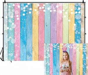lot 4192 image: INRUI Colorful Wood Photography Backdrop Easter Pastel Colorful Wood Kids Birthday Baby Shower Party Decorations Banner (6x4FT)