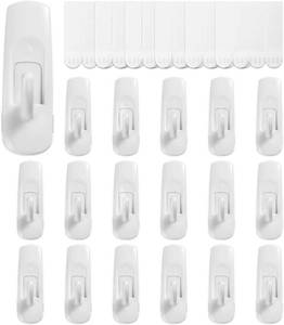 lot 4195 image: JELLYSUB 18 Hooks24 Strips, Medium Utility Hooks, Organize Damage-Free Hanging Hooks Heavy Duty with Adhesive Strips, No Tools Wall Hooks for Hanging