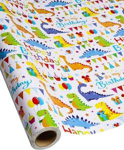 lot 4200 image: Dinosaurs Wrapping Paper Roll 17 inch X 10 ft Mini Roll Happy Birthday Wrapping Paper Rolls for Boys Girls Kids Cute Colorful Dino Gift Wrap Paper for Bday,Party,Holiday,Baby Showers,Christmas