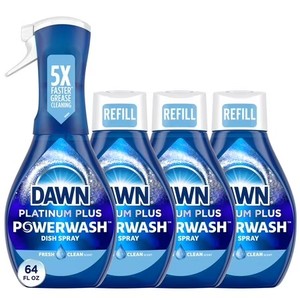 lot 4212 image: Dawn Powerwash Spray, Dish Soap, Dishwashing Liquid, Fresh, 1 Starter Kit  3 Refills, 64 Fl Oz