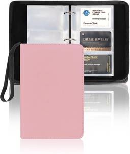 lot 4225 image: Leather Business Card Book Holder Organizer, Professional Name Card Book Holder with 300 Card Capacity, Portable PU Credit Card Binder File Sleeve Storage for Men Women,50 Pack Sleeves Zipper Closure