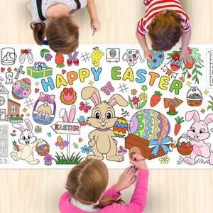 lot 4227 image: Easter Giant Coloring Poster 71 x 31 Inch Jumbo Paper Coloring Activity Poster Oversized Coloring Table Cover for Kids Family Classroom Easter Party Games Decorations
