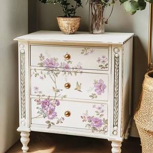 lot 4234 image: Rub on Transfer for Furniture, Vintage Floral Furniture DTF Transfers, Large Flower Stickers for Wood Glass Home Decor, Spring Purple Penoy