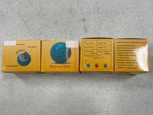 lot 4242 image: Lot of 4 Cat Toys Interactive Spinning Ball, Automatic Rolling Smart for Cats Training, with Flashing LED Lights, and it s USB Rechargeable. Food Grade Silicone Material. Blue