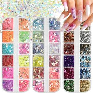 lot 4269 image: 36 Grids Nail Glitter for Nails Art Decoration Kit Nail Charms for Press Nail Design, Butterfly Chunky Glitter Flakes Star Nail Sequins Holographic Nail Foil Glitter-F