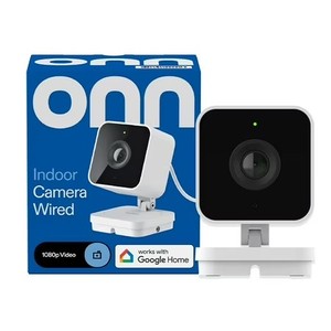 lot 4275 image: onn Indoor Camera Wired, 1080p HDR Video, with Google Home and Gemini   Search Video History, Event Descriptions