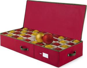 lot 4291 image: ZOBER Underbed Christmas Ornament Storage Box - Stores 72 Large 4 Ornaments, With Dividers - Tear Proof 600D Oxford Fabric, Ornament Organizer Storage Box, Durable Christmas Containers Holder - Red