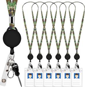 lot 4292 image: 6 Pack Retractable Badge Lanyards and ID Badge Holder, Strap Lanyard with Swivel Metal Clasp for Badge Holders, Keychains, Offices, Staff, Students, Employees, Camouflage