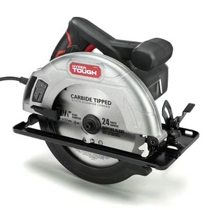lot 3874 image: Hyper Tough 12 Amp Corded 7-14 inch Circular Saw with Steel Plate Shoe, Adjustable Bevel, Blade & Rip Fence