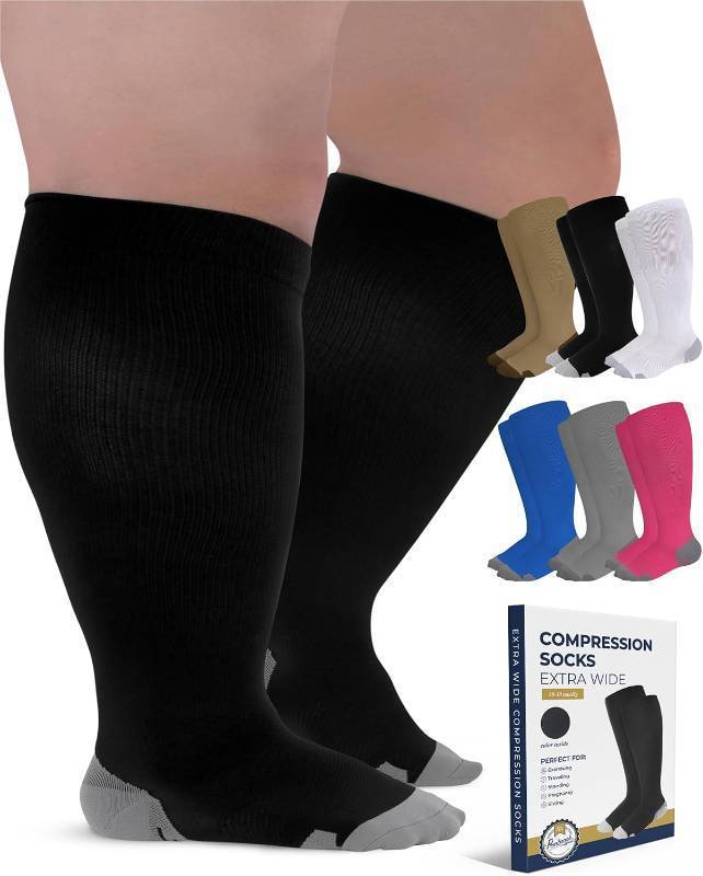 lot 438 image: Pembrook Plus Size Compression Socks Wide Calf - Up to 6XL  Black Wide Calf Compression Socks Women Plus Size