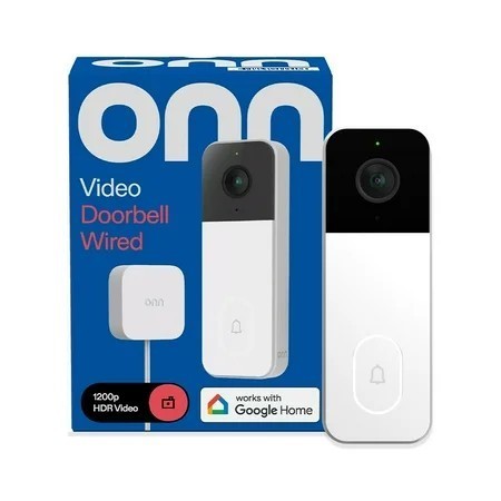 lot 353 image: onn Wired Video Doorbell, Head-to-Toe View, Intelligent Alerts with Google Home