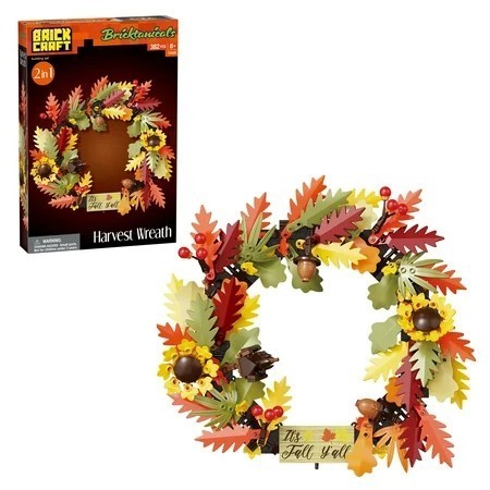 lot 320 image: Brickcraft Harvest Wreath (382-Plastic Piece) Brick Building Kit, Create a Festive Autumn Home D cor, 2-in- 1 Seasonal Wreath Festive Gift for Ages 8