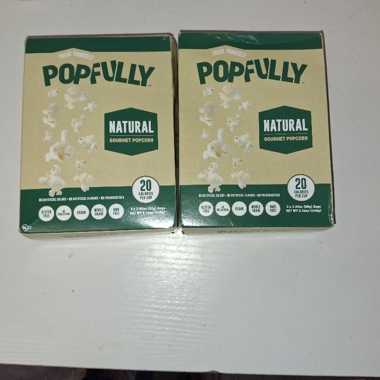 lot 1045 image: 2 Boxes POPFULLY Natural Popcorn, Sharing Bags, Clean Ingredients, Big Pop, Micro Popcorn Bags -