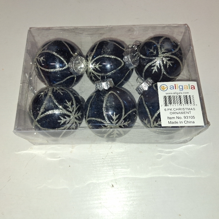 lot 1288 image: Allgala 6-PK 3 Inch Luxury Glitter Rich Decoration Christmas Tree Ornament Balls-BLUE