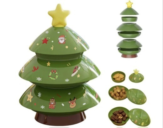 lot 13183 image: BENMOS 3-Tier Stackable Christmas Tree Snack Tray, Holiday Party Serving Platter for Nuts, Candy, Fruits&Cookies, Space-Saving Storage&Christmas(Green