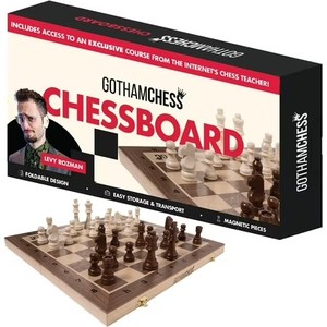 lot 3901 image: GothamChess, Chess Game board , Premium Wooden Finish Folding Board with Magnetic Pieces, Brown